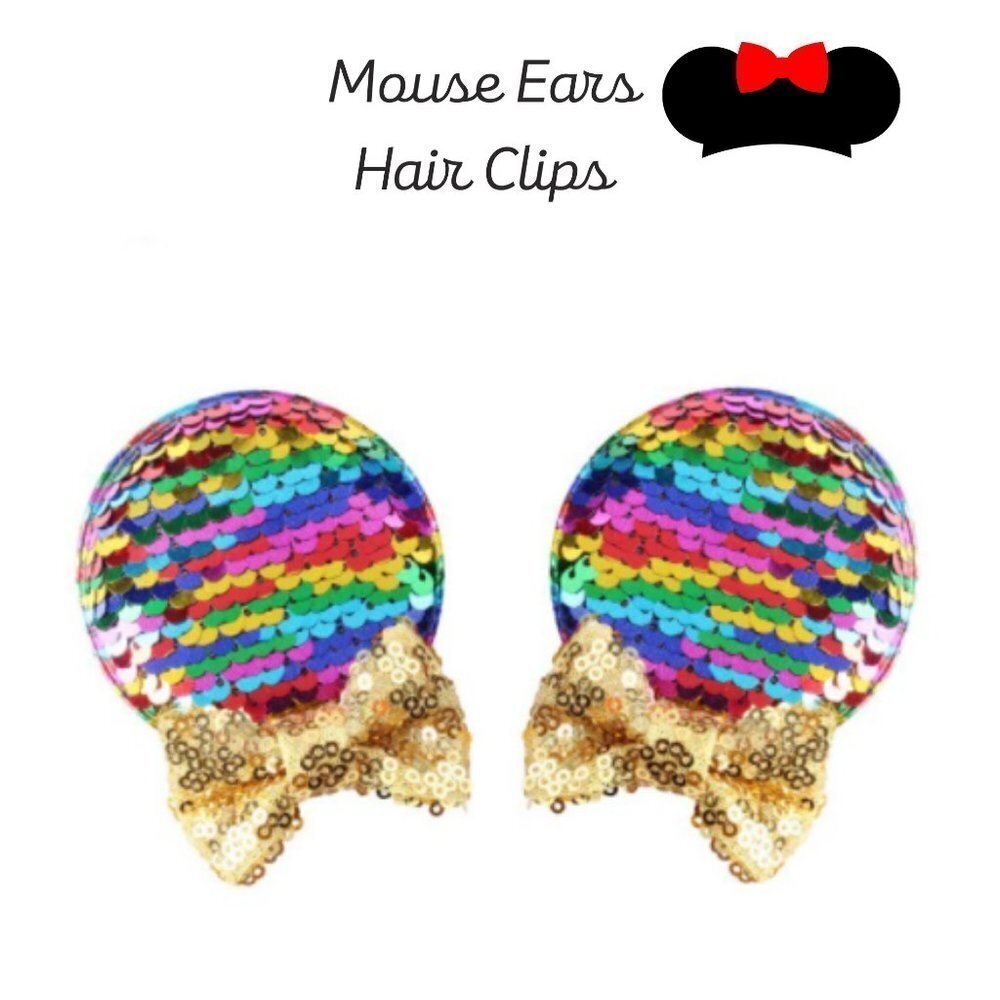 Girls Sequin Ears Hair Clips Rainbow Vacation Pictures Hair Accessories